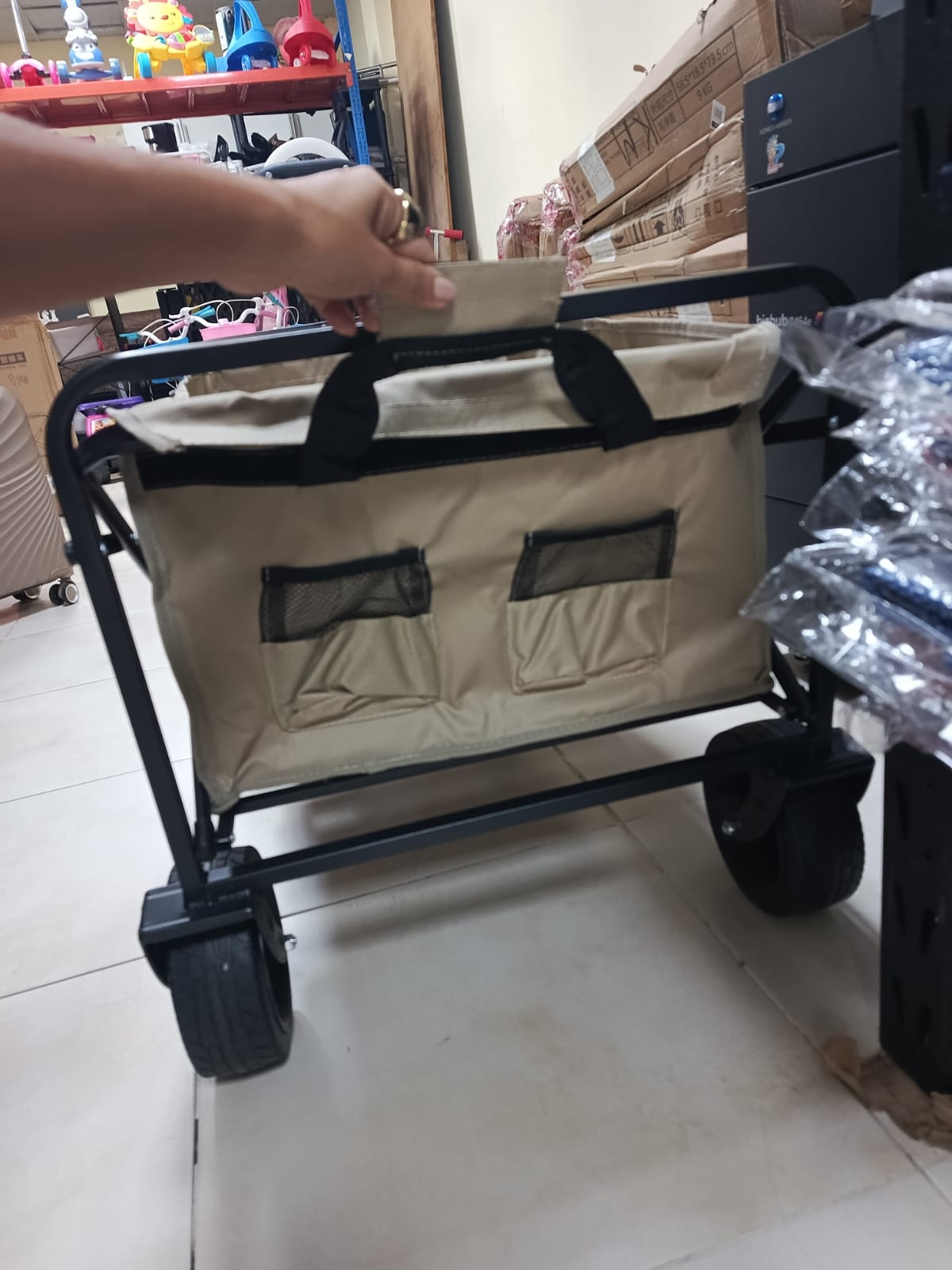 Carrito plegable carretilla de mercado y mercancías 100kg 90x50x55cm heavy duty llantas anchas 3" multi organizador lona doble 900D outdoor camping cart cargador