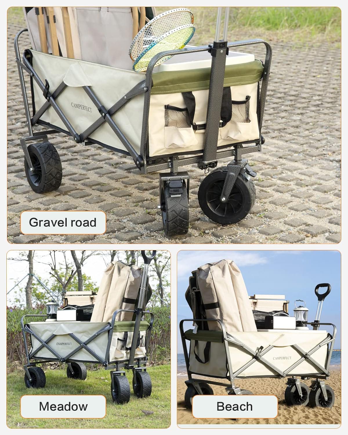 Carrito plegable carretilla de mercado y mercancías 100kg 90x50x55cm heavy duty llantas anchas 3" multi organizador lona doble 900D outdoor camping cart cargador