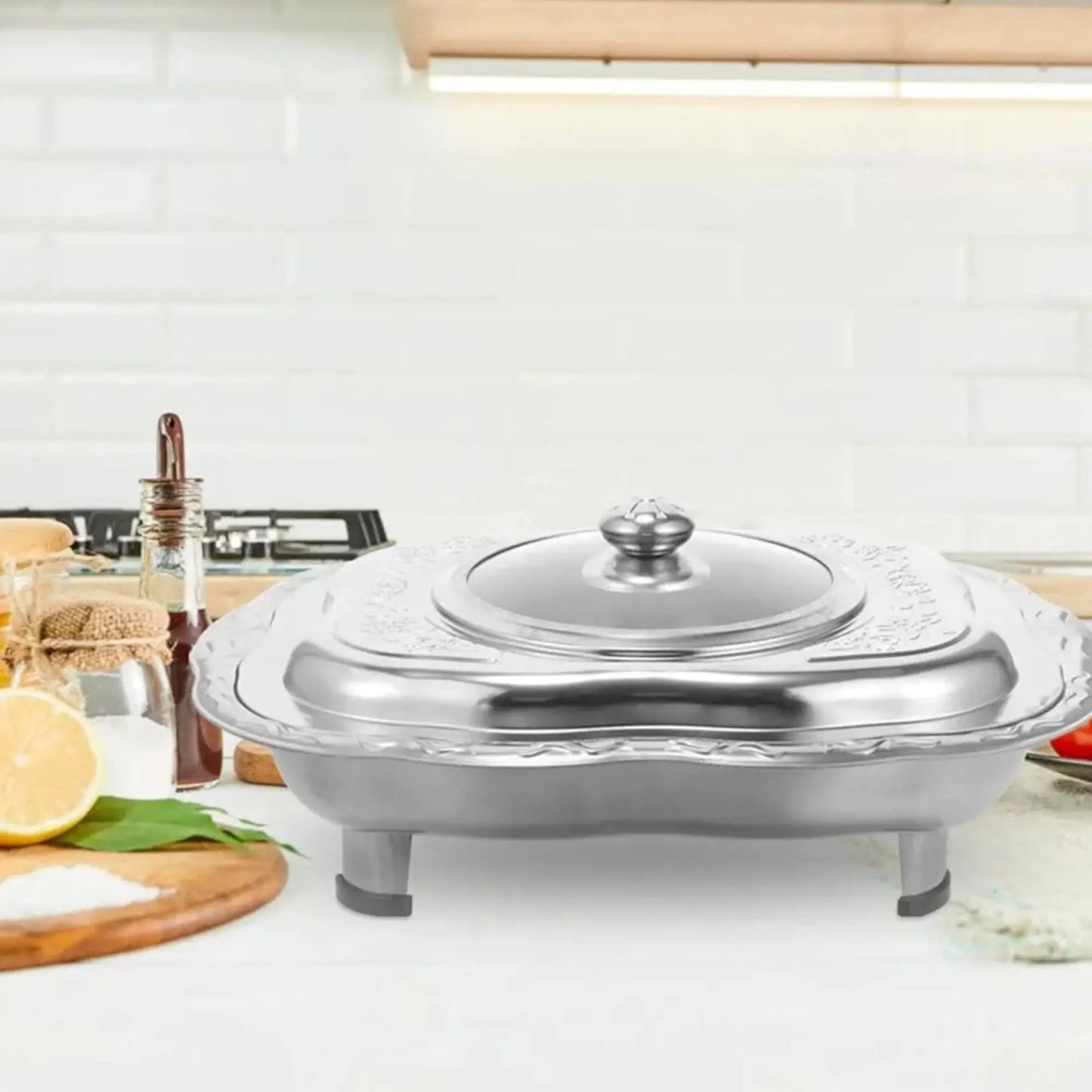 Bandeja Chafing Dish Profesional 40x30 cm - Diseño con Tapa de Acero y Vidrio para Servir en Banquetes Linda Compra Panamá