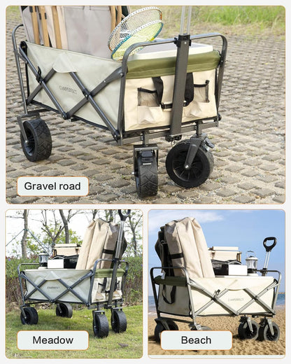 Carrito plegable carretilla de mercado y mercancías 100kg 90x50x55cm heavy duty llantas anchas 3" multi organizador lona doble 900D outdoor camping cart cargador