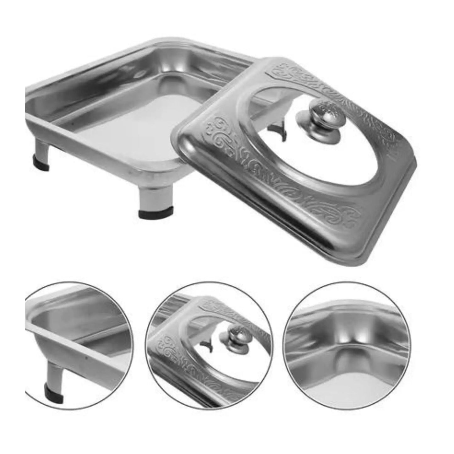 Bandeja Chafing Dish Profesional 40x30 cm - Diseño con Tapa de Acero y Vidrio para Servir en Banquetes Linda Compra Panamá