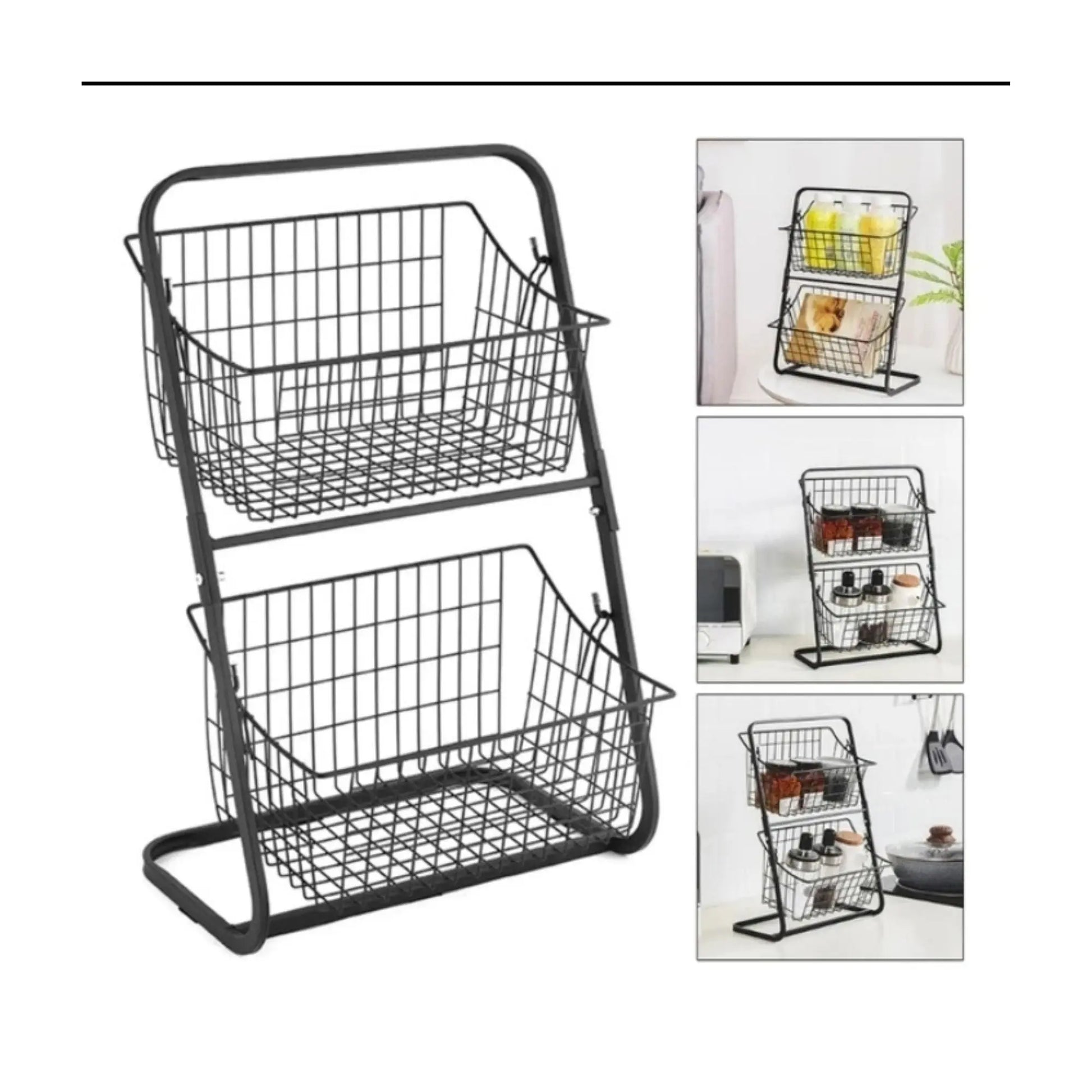 Organizador Frutero de Metal de 2 Niveles con Canastas - 28x18x39 cm - NS354553 Linda Compra Panamá