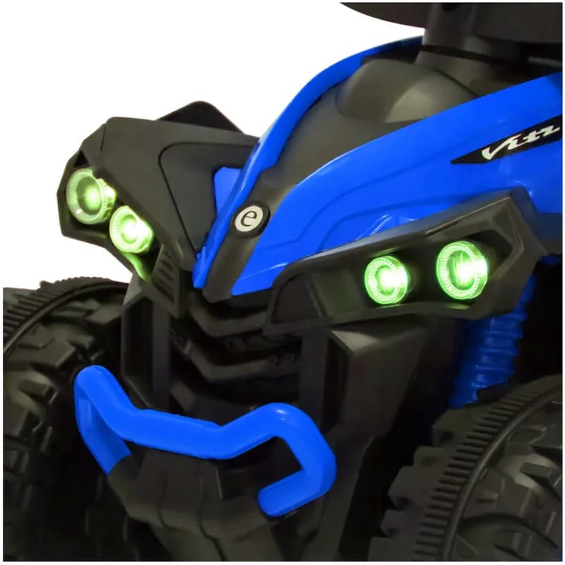 Buggy azul carrito de empuje de llantas grandes y techo. bluetooth tiene luces y sonido